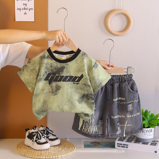 Round neck short sleeved casual baby boy summer