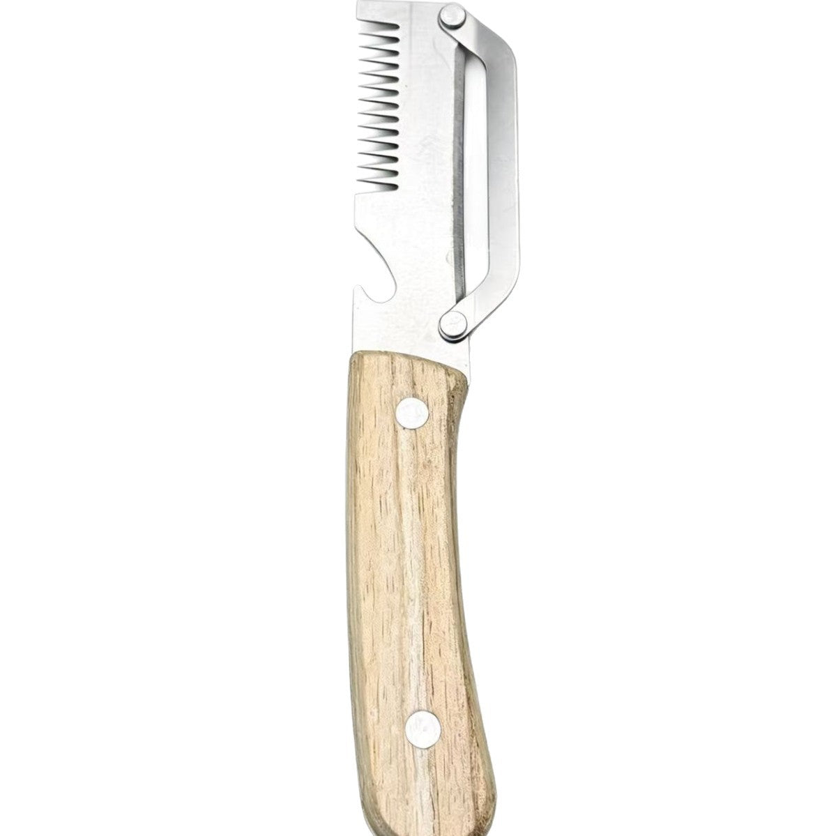 Kitchen Multi-functional Onion and Vegetable Slicer with Wooden Handle, Bottle Opener, Fruit Cutter, Peeler – 2-in-1 Household Knife Tool