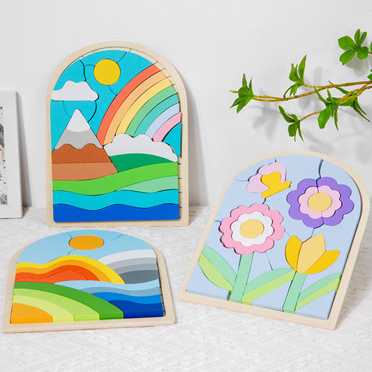 Wooden Children's Cartoon 3D Puzzle for Developing Focus and Early Education - Animal Matching Educational Toy Building Blocks