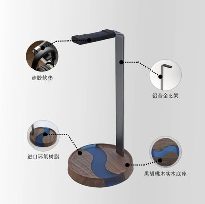 Premium Walnut Wood Real Wood Headphone Stand, Wooden Headphone Display Rack, Gaming Creative Over-Ear Headphone Hanger
