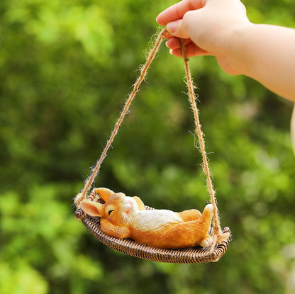 Artificial Animal Outdoor Garden Decoration, Cute Fun Frog and Easter Bunny Cradle Hanging Ornament
