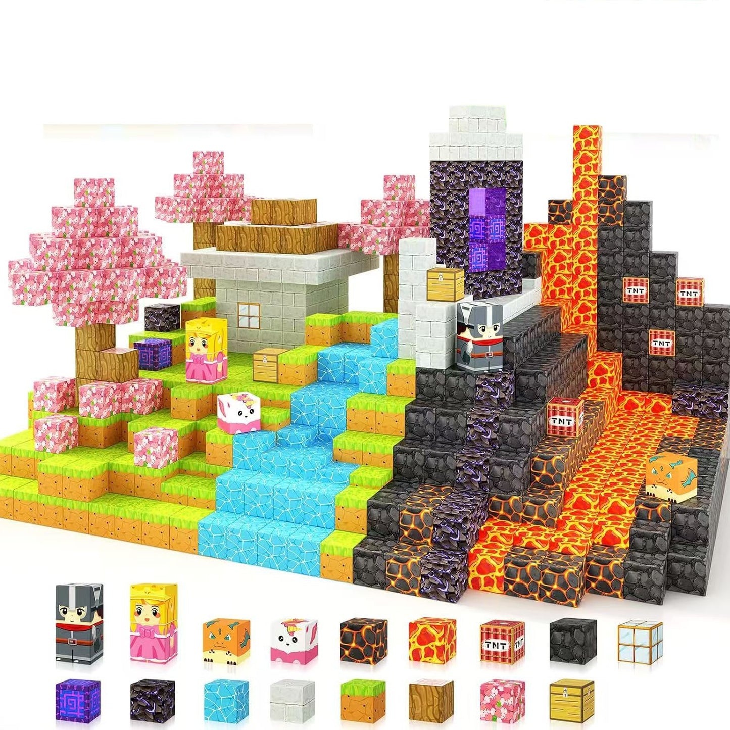 My Building World Magnetic Cube DIY Cherry Blossom Mountain Children's Educational Puzzle Assembly Toy Gift