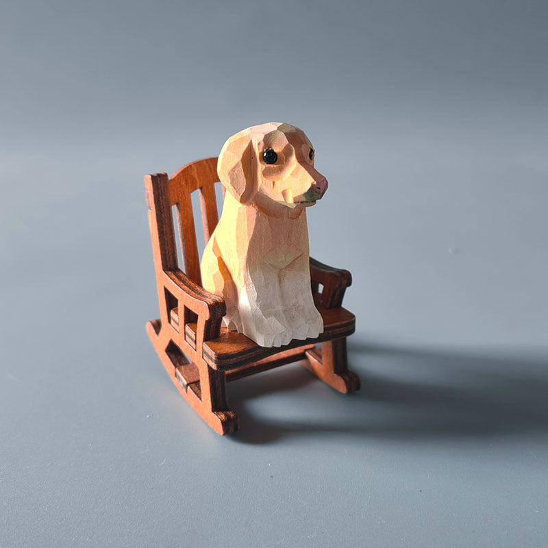Wooden carving ornaments solid wood handmade carving Shiba Inu kitten decoration
