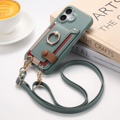 Suitable for iPhone 17 Pro phone case diagonal long hanging rope Air leather card insertion Apple 16 Promax protective cover
