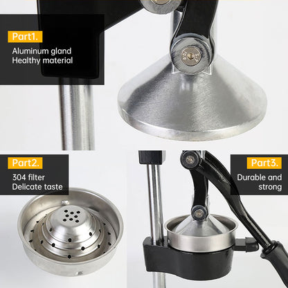 Cast Iron Citrus Juicer: extra-large commercial manual press, heavy duty countertop squeezer for fresh orange juice.