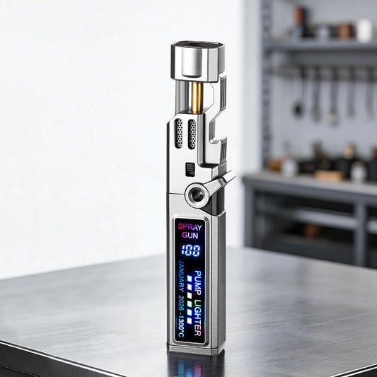 Windproof High‑Temperature High‑Power Outdoor Torch Lighter with LED Digital Display, Metal Body & Bottle Opener