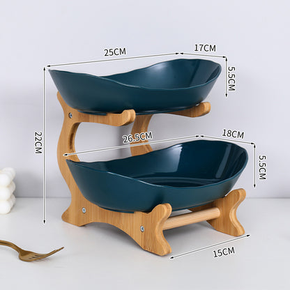 2-Tier Bamboo Fruit Stand for Kitchen, Space Saving Countertop Organizer with Ventilation to Keep Produce Fresh