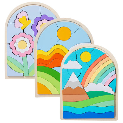 Wooden Children's Cartoon 3D Puzzle for Developing Focus and Early Education - Animal Matching Educational Toy Building Blocks