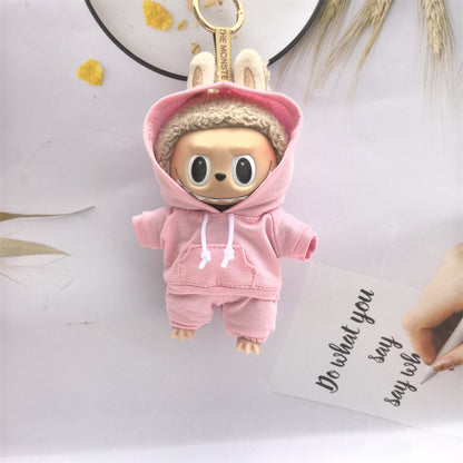 17cm Vinyl Macaron Plush Keychain Pulling Cloth Pendant Labubu Doll for Hoodie Pants Set