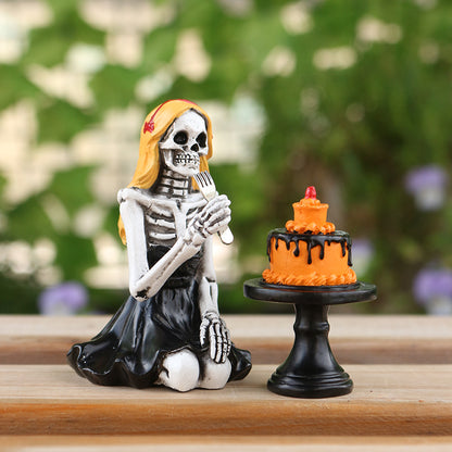 Festive Skull Girl Statue Decoration for Halloween Home Skeleton Scene Resin Craft