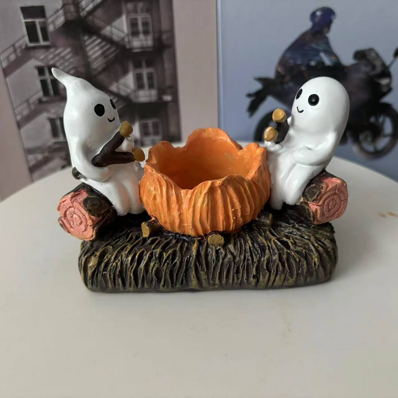 Ghost Campfire Flickering Night Light Halloween Ghost Decorative Mini Candle Holder