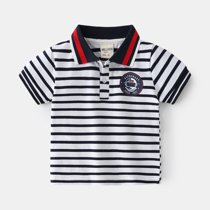 Cartoon Letter Print Short Sleeve Polo Shirt for Boys Casual Summer Style