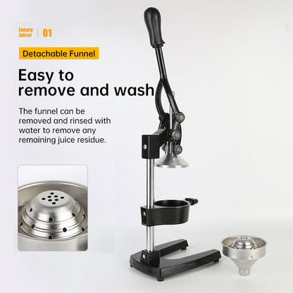 Cast Iron Citrus Juicer: extra-large commercial manual press, heavy duty countertop squeezer for fresh orange juice.