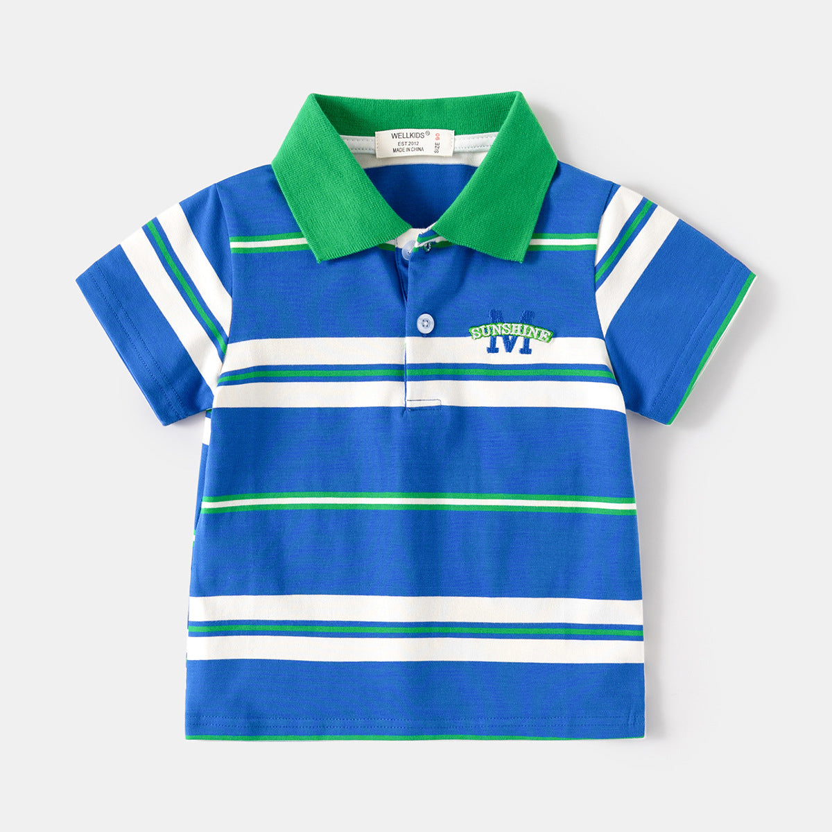 Boys' Short Sleeve T-Shirt, Striped Polo Shirt with Embroidery, Casual Summer Top for Kids