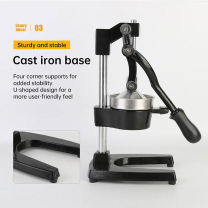 Cast Iron Citrus Juicer: extra-large commercial manual press, heavy duty countertop squeezer for fresh orange juice.