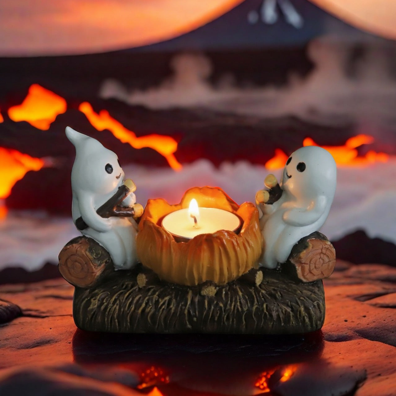 Ghost Campfire Flickering Night Light Halloween Ghost Decorative Mini Candle Holder