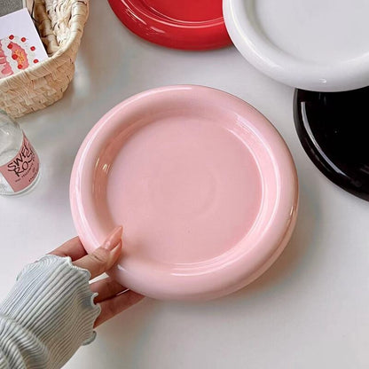 Ins - style Round Ceramic Food Plates. Thick - edged, creative Nordic tableware. Ideal for dessert, steak, pasta.
