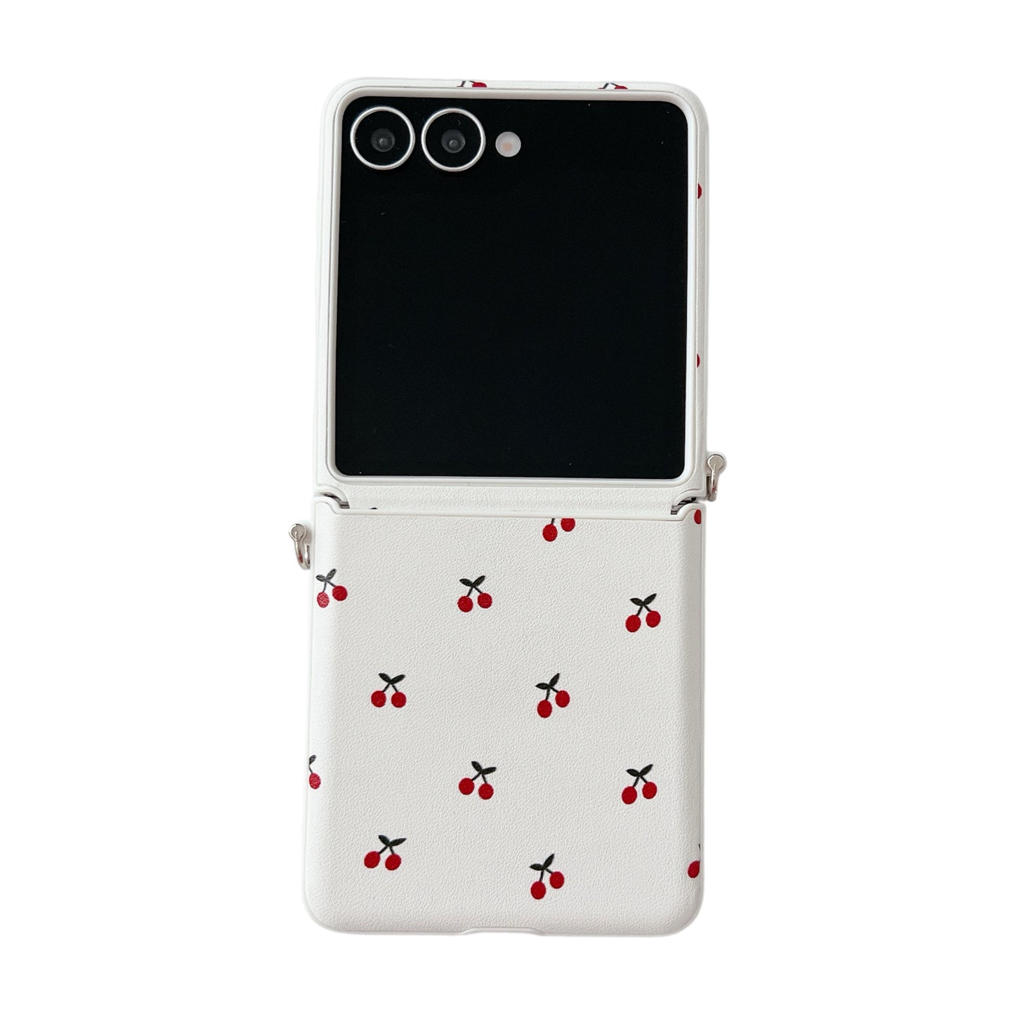 White Background Korean Style Cherry Phone Case for Samsung Z Flip 7/5/6/4 Foldable Protective Shell Compatible with Oppo and Huawei