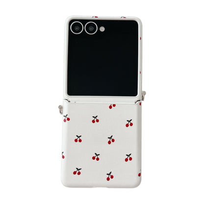 White Background Korean Style Cherry Phone Case for Samsung Z Flip 7/5/6/4 Foldable Protective Shell Compatible with Oppo and Huawei