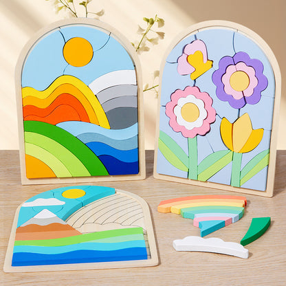 Wooden Children's Cartoon 3D Puzzle for Developing Focus and Early Education - Animal Matching Educational Toy Building Blocks