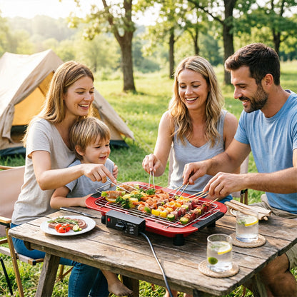 Portable Stainless Steel Electric Grill | 6 Heat Levels | Ideal for Indoor Cooking, Outdoor Camping & Home Parties