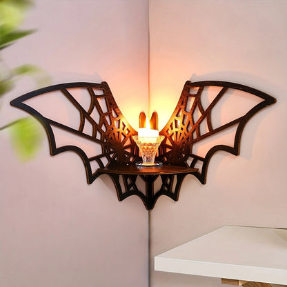 Wooden Bat Spider Web Right Angle Corner Shelf for Bedroom and Bathroom Storage Rack