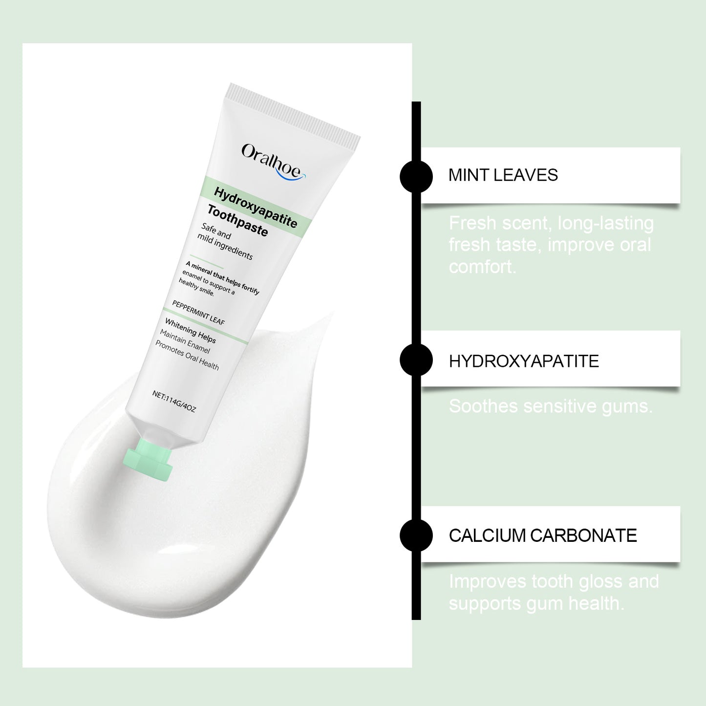 Oralhoe Mint Sparkling Toothpaste, Gently Cleans Stains Fresh Breath Mint Refreshing Toothpaste
