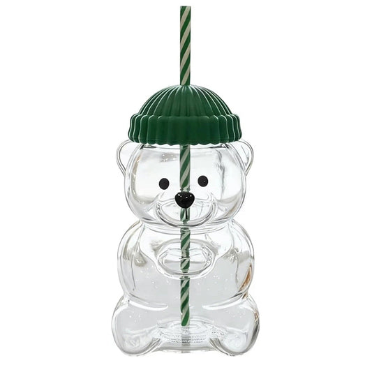 Bear-Shaped Glass Cup with Straw - Cute Cartoon Creative Tumbler for Coffee, Juice, Tea, Novelty New Year Decorative Mug