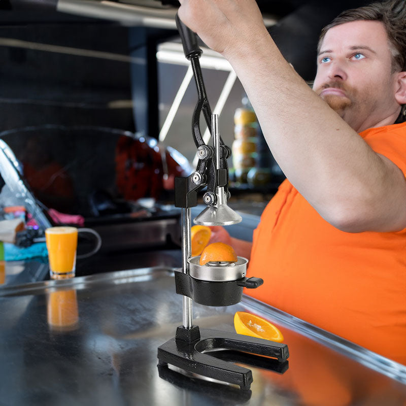 Cast Iron Citrus Juicer: extra-large commercial manual press, heavy duty countertop squeezer for fresh orange juice.