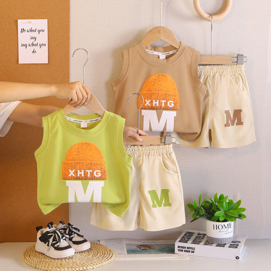 Casual vest baby summer sleeveless shorts two-piece set