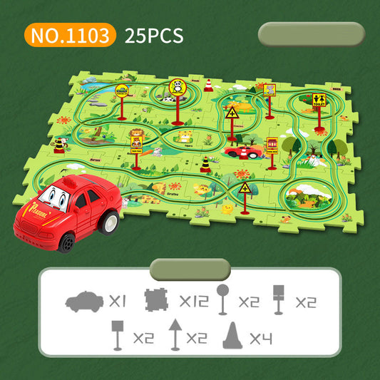 DIY assembly of children's puzzle track car with various scenarios city map construction electric puzzle track car