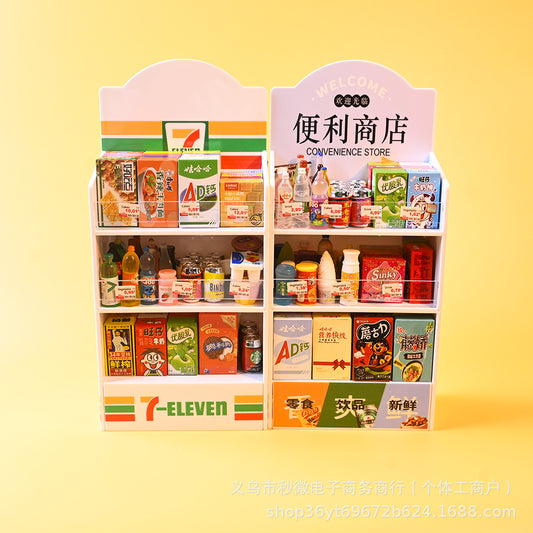 Miniature Supermarket Convenience Store Shelf Toy Small Ornament Micro Food Play Scene Prop Pretend Play Toy