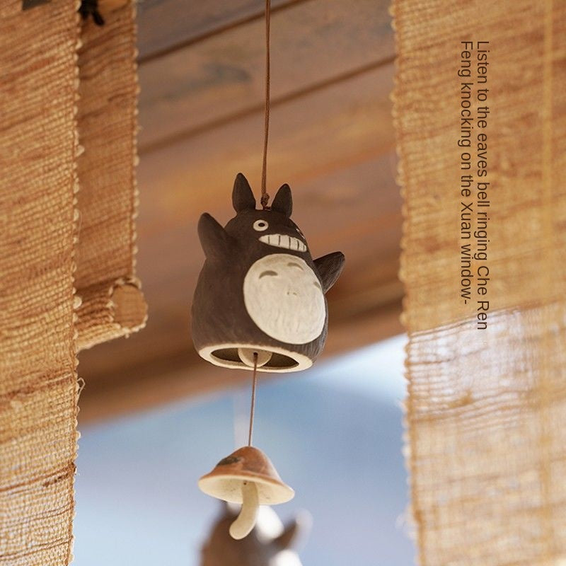 Totoro Wind Chime Hanging Ornament Ceramic Cute Japanese Retro Balcony Camping Decoration Birthday Graduation Gift