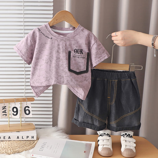 Summer baby children's clothing short sleeved two-piece set