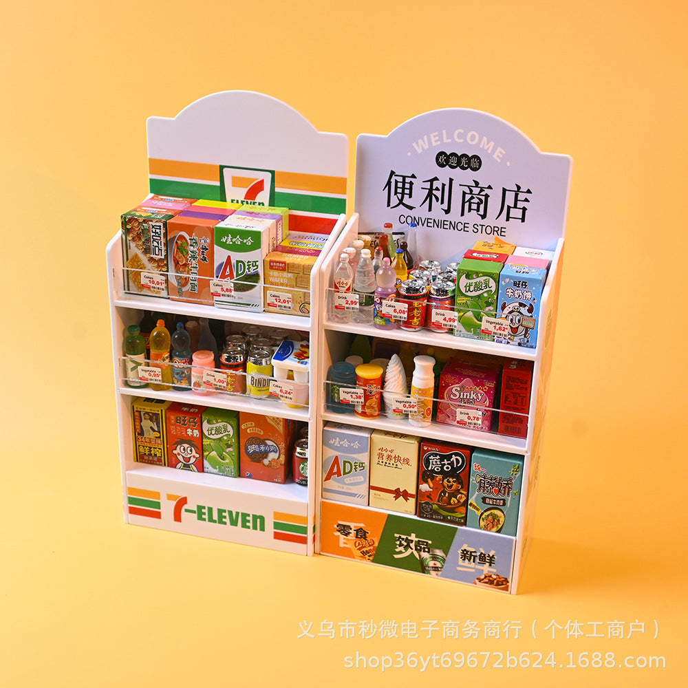Miniature Supermarket Convenience Store Shelf Toy Small Ornament Micro Food Play Scene Prop Pretend Play Toy