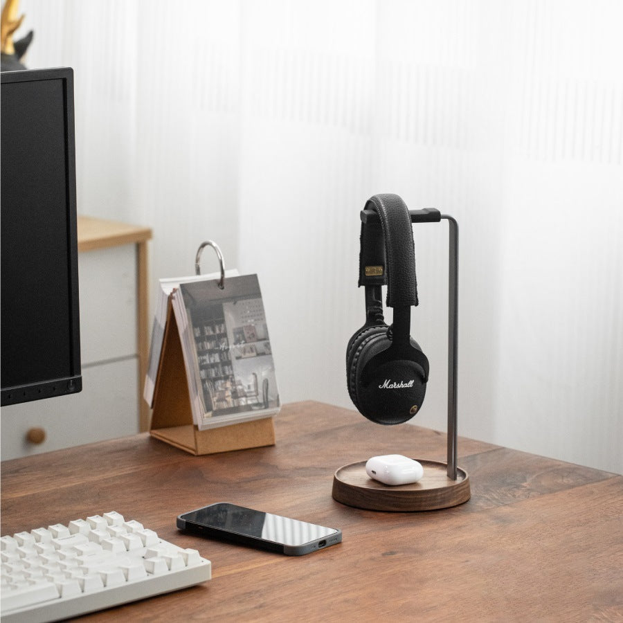 Premium Walnut Wood Real Wood Headphone Stand, Wooden Headphone Display Rack, Gaming Creative Over-Ear Headphone Hanger