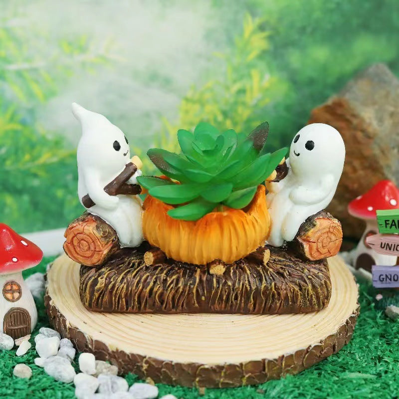 Ghost Campfire Flickering Night Light Halloween Ghost Decorative Mini Candle Holder
