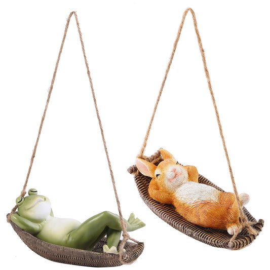 Artificial Animal Outdoor Garden Decoration, Cute Fun Frog and Easter Bunny Cradle Hanging Ornament