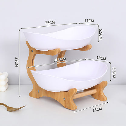 2-Tier Bamboo Fruit Stand for Kitchen, Space Saving Countertop Organizer with Ventilation to Keep Produce Fresh