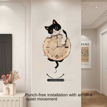 Cartoon Cat Wall Clock Living Room Home Clock Wall Hanging Creative Swinging Restaurant Clock