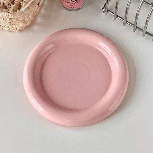 Ins - style Round Ceramic Food Plates. Thick - edged, creative Nordic tableware. Ideal for dessert, steak, pasta.