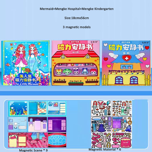 Elsa Princess Magnetic Quiet Book New Girl Mermaid Elsa Dress Up Magnetic Strong Magnetic Stickers Manual DIY