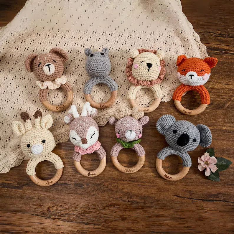 Carving Name Baby Soothing Bell Newborn Gift Bath Gift Knitted Cartoon Doll