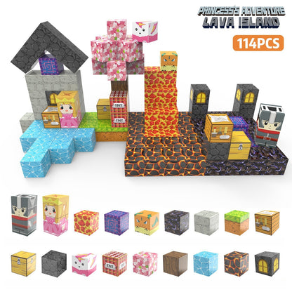 My Building World Magnetic Cube DIY Cherry Blossom Mountain Children's Educational Puzzle Assembly Toy Gift