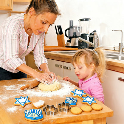 Hanukkah Cookie Cutter Set - 5 Piece Stainless Steel Dreidel, Torah, and Menorah Cookie Molds