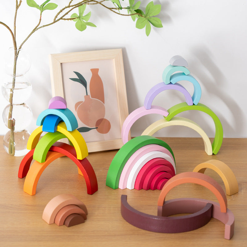 Wooden Rainbow Building Blocks for Children's Intellectual Development and Color Recognition Educational Toy