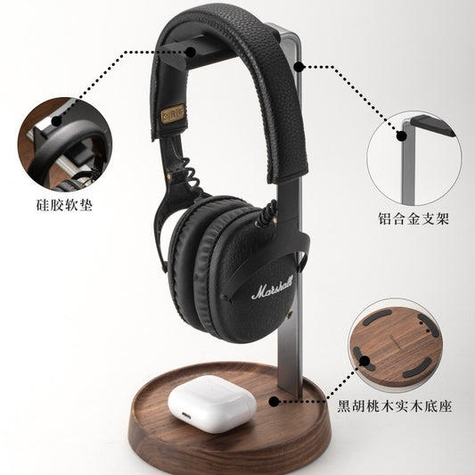 Premium Walnut Wood Real Wood Headphone Stand, Wooden Headphone Display Rack, Gaming Creative Over-Ear Headphone Hanger