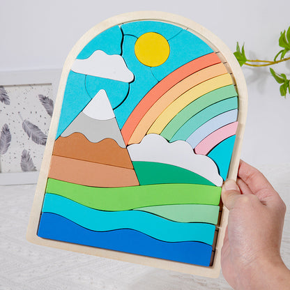 Wooden Children's Cartoon 3D Puzzle for Developing Focus and Early Education - Animal Matching Educational Toy Building Blocks