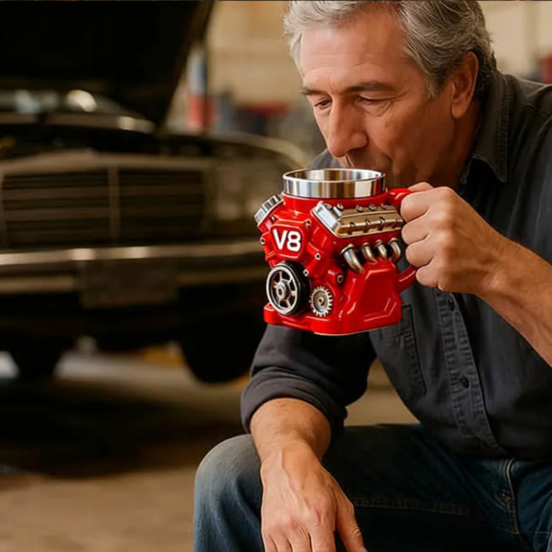 V8 Engine Mug | Stainless Steel Coffee Cup for Car Lovers