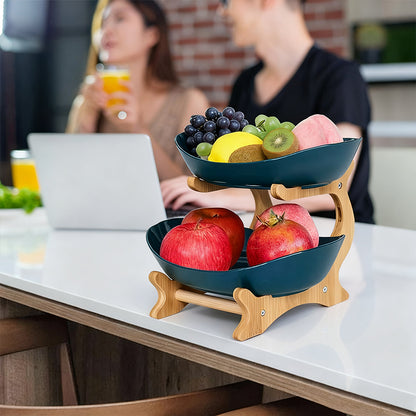 2-Tier Bamboo Fruit Stand for Kitchen, Space Saving Countertop Organizer with Ventilation to Keep Produce Fresh